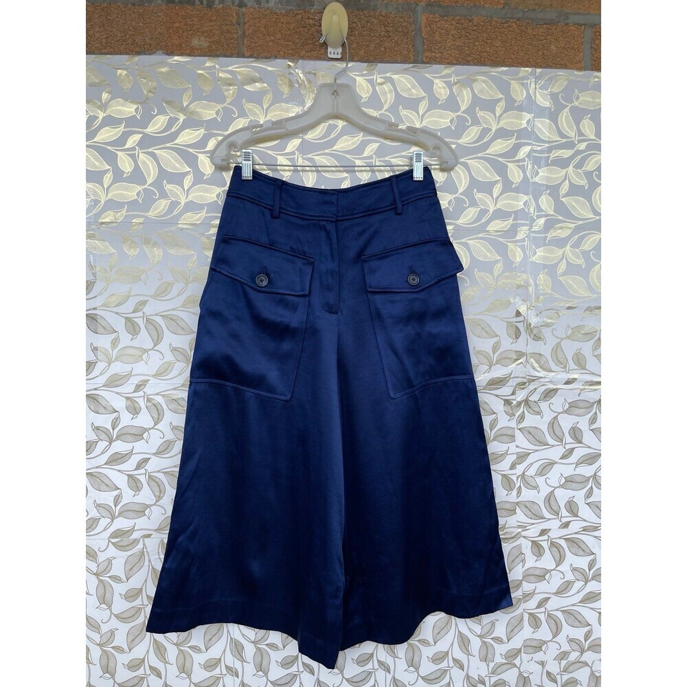 Sies Marjan Silk Lined Navy Blue Wide Leg Culottes Satin Trouser High Rise 6⁠